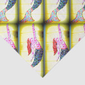 黄色を泳いでいるピンクのモザイク人魚 薄葉紙 (詳細)