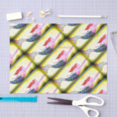 黄色を泳いでいるピンクのモザイク人魚 薄葉紙 (クラフト)