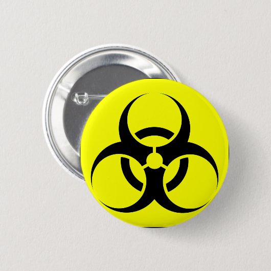 黄色を警告する生物危険または生物学的災害［有害物質］の印の記号 缶バッジ (正面&裏面)