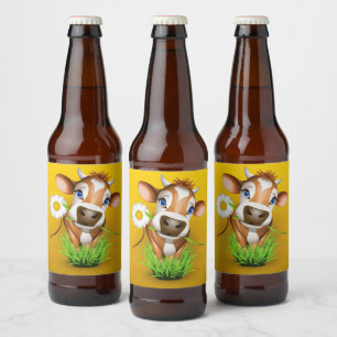黄色を超えた草のジャージー牛 ビールラベル