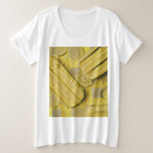 黄色アイスクリームコーンポピュシクル プラスサイズTシャツ