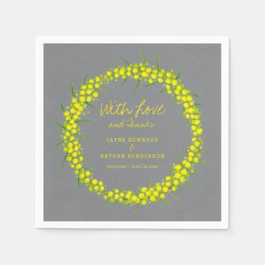 黄色アカシア春の花グレ結婚イのナプキン スタンダードカクテルナプキン (正面)