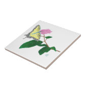 黄色アゲハチョウ蝶ピンクの花 タイル (側面)