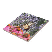 黄色アゲハチョウ蝶ピンクN紫色の花 タイル (側面)