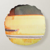 黄色アンティーク車のシルバートリム ラウンドクッション (正面)