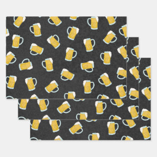 黄色アートの黒い水色のビールステインズ ラッピングペーパーシート