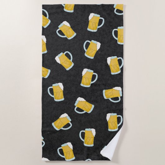 黄色アートモダン黒ウォーター色のビアスタイン ビーチタオル (正面)