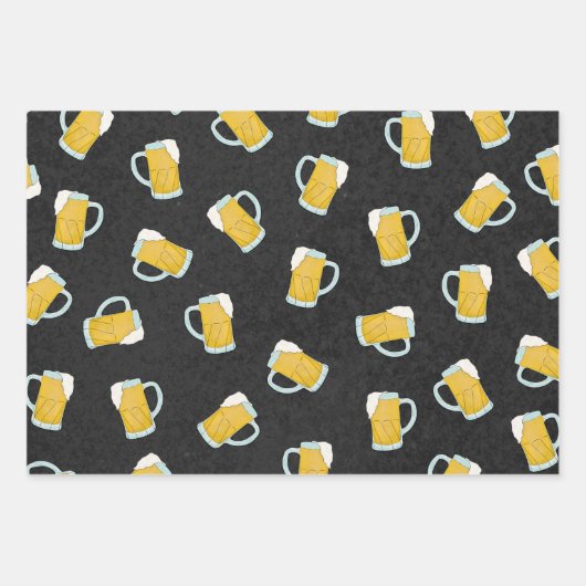 黄色アートモダン黒ウォーター色のビアスタイン ラッピングペーパーシート (正面2)