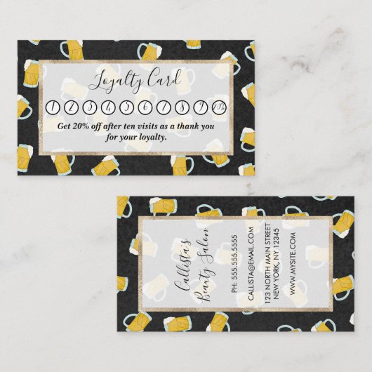黄色アートモダン黒ウォーター色のビアスタイン ロイヤリティカード (正面/裏面)