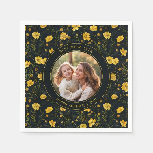 黄色エレガントいキンポウゲ花お母さんの日 スタンダードカクテルナプキン (正面)