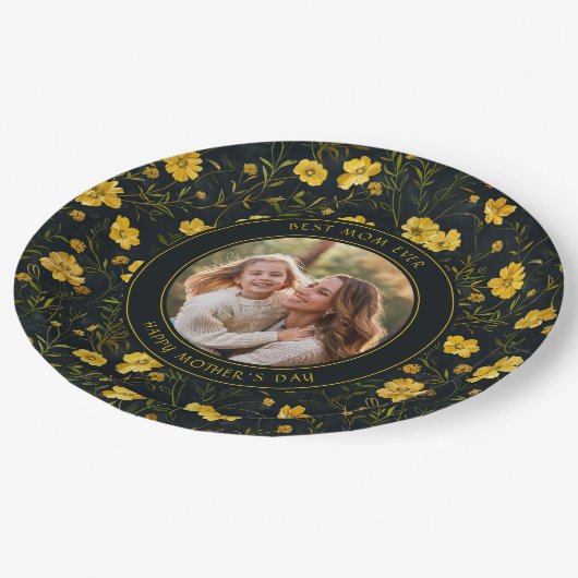 黄色エレガントいキンポウゲ花お母さんの日 ペーパープレート (アングル)