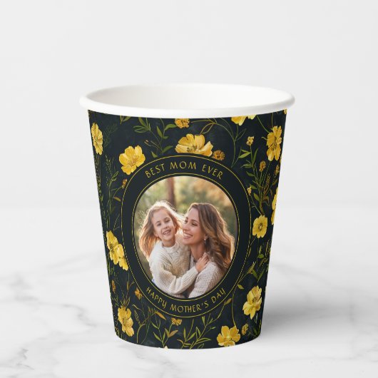 黄色エレガントいキンポウゲ花お母さんの日 紙コップ (正面)