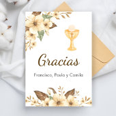 黄色エレガントい花かわいい最初の聖餐式 サンキューカード