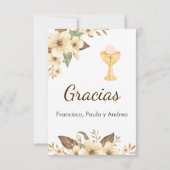 黄色エレガントい花かわいい最初の聖餐式 サンキューカード (裏面)