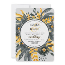 黄色エレガントとグレーのフローラモダンスクリプ結婚ト