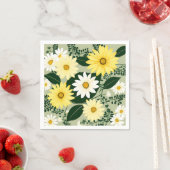 黄色エレガントと白のデイジーの花 スタンダードカクテルナプキン (インサイチュ)