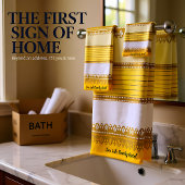 黄色エレガントと白の金ゴールドストライプ バスタオルセット