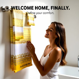 黄色エレガントと白の金ゴールドストライプ バスタオルセット