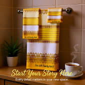 黄色エレガントと白の金ゴールドストライプ バスタオルセット