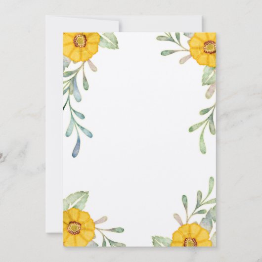 黄色エレガントと緑のフローラ水の色結婚の 招待状 (裏面)