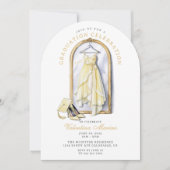 黄色エレガントのお洒落ドレスの卒業 招待状 (正面)