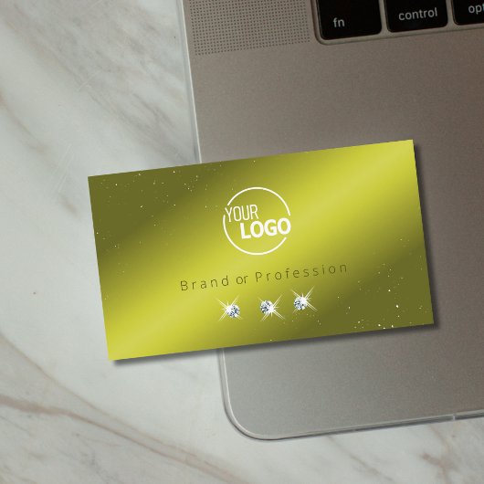 黄色エレガントのオリーブグリーン輝く宝石ロゴの追加 名刺