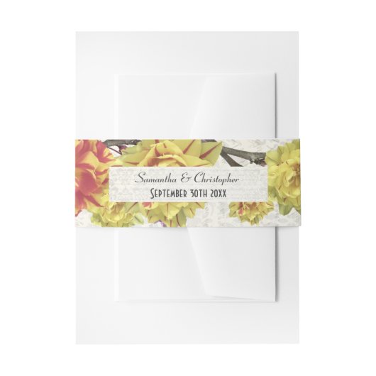 黄色エレガントのチューリップの国の結婚フローラ 招待状ベリーバンド (正面例)