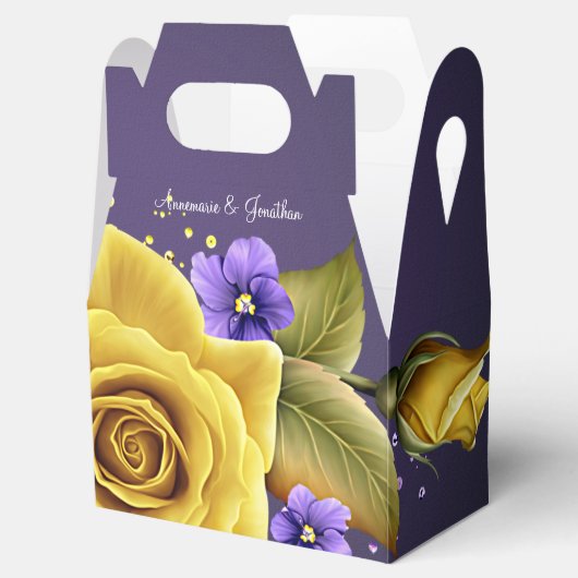 黄色エレガントのバラと紫のヴィオレ結婚ス フェイバーボックス (オープン)