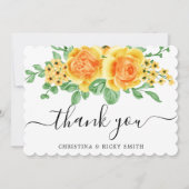 黄色エレガントのバラの花束結婚の花 サンキューカード (正面)
