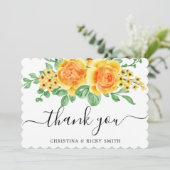 黄色エレガントのバラの花束結婚の花 サンキューカード (スタンド正面)