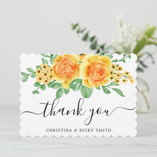 黄色エレガントのバラの花束結婚の花 サンキューカード (スタンド正面)