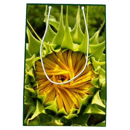 黄色エレガントのヒマワリ写真 ミディアムペーパーバッグ (裏面)