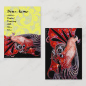 黄色エレガントのフローラ渦巻きの赤い孔雀の宝石 名刺 (正面/裏面)