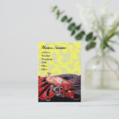 黄色エレガントのフローラ渦巻きの赤い孔雀の宝石 名刺 (スタンド正面)