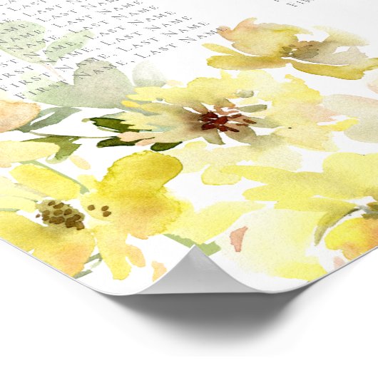 黄色エレガントのフローラ結婚の座席表 ポスター (角)