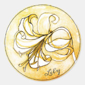 黄色エレガントのユリの水の色の名パーソナライズされた前 ラウンドシール (正面)