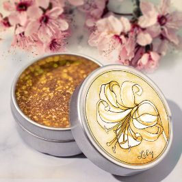 黄色エレガントのユリの水の色の名パーソナライズされた前 ラウンドシール