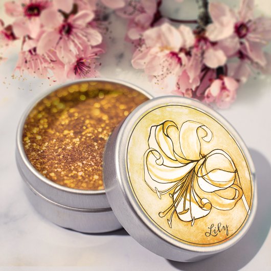 黄色エレガントのユリの水の色の名パーソナライズされた前 ラウンドシール