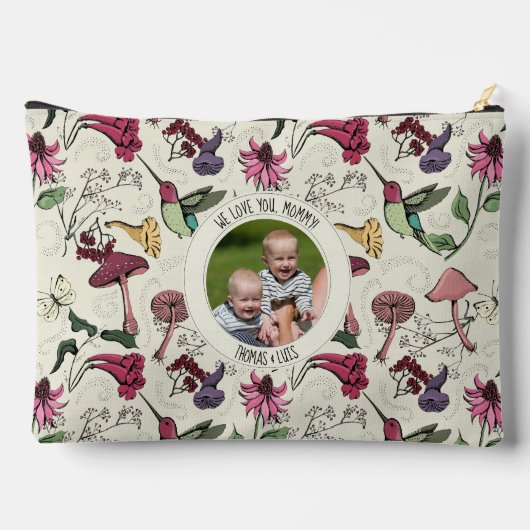 黄色エレガントの最高のお母さん写真ハミングバード アクセサリーポーチ (裏面)