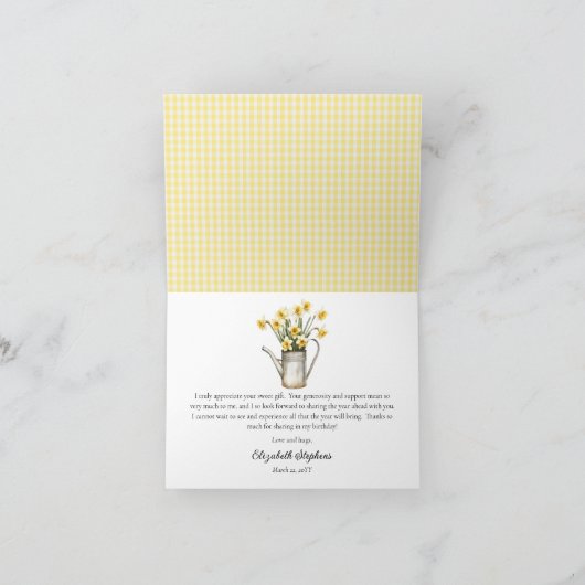 黄色エレガントの水仙フローラ水缶誕生日 サンキューカード (内部)