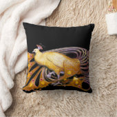 黄色エレガントの黒の孔雀 クッション (ブランケット)