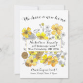 黄色エレガントのButtercupフローラ新しいアドレス 案内状 (正面)