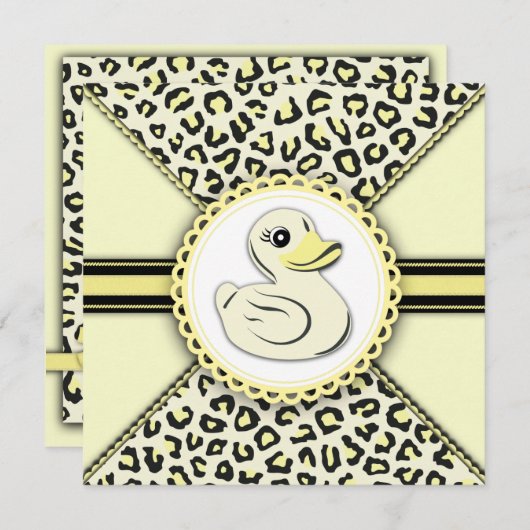 黄色エレガントゴム鴨の赤ちゃんシャワー 招待状 (正面/裏面)