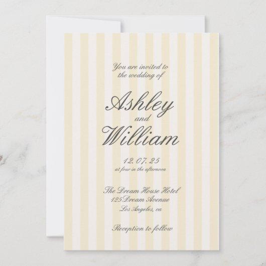 黄色エレガントストライプの結婚ヴィンテージ 招待状 (正面)