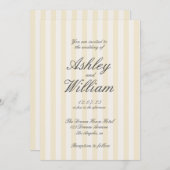 黄色エレガントストライプの結婚ヴィンテージ 招待状 (正面/裏面)