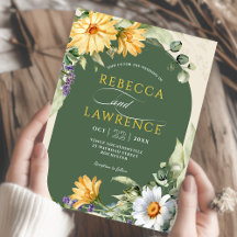 黄色エレガントセージ花結婚式招待状