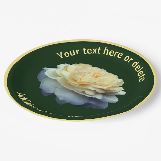 黄色エレガントバラの花パーソナライズされたパーティー ペーパープレート (アングル)