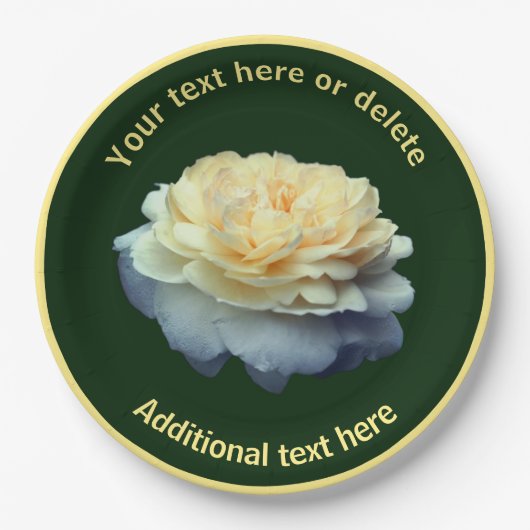 黄色エレガントバラの花パーソナライズされたパーティー ペーパープレート (正面)