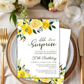黄色エレガントバラフローラサプライズ50誕生日 招待状