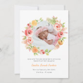 黄色エレガントバラフローラリース写真誕生 案内状 (正面)